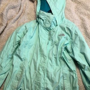 The north face aqua blue raincoat